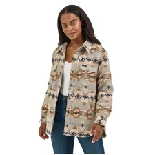 112368299 Wrangler Women's Retro Quilt Lined Jacquard Shacket - Green Print NEW
