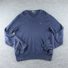 Polo Ralph Lauren Sweater Mens L Blue Pima Cotton V Neck Knit Pullover