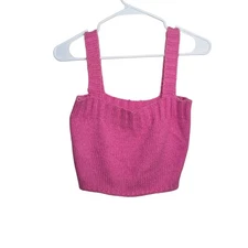 4SI3NNA Tank Top Women's XS Pink Knit Cropped Boxy Solid Fuzzy Plush Shirt