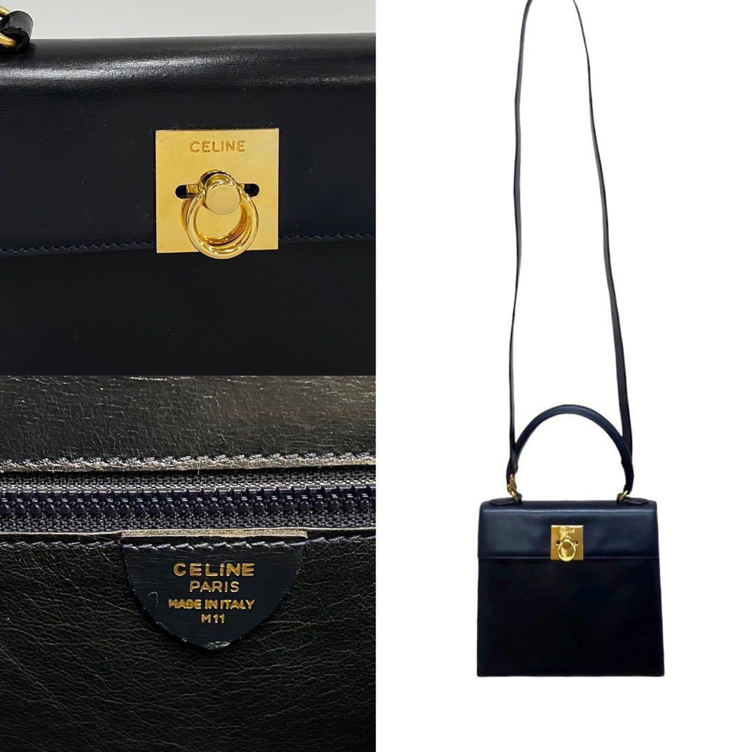 nariwai 別注 old CELINE 2PK hand bag lowe Celine Vintage Leather 2Way Shoulder Bag with Ring Hardware