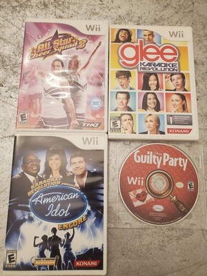 Nintendo Wii Bundle 4 Video Games American Idol Disney Guilty Party Cheer Glee 