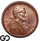 1910-S Lincoln Cent Wheat Penny, Red Brown, Solid Gem BU++ RB