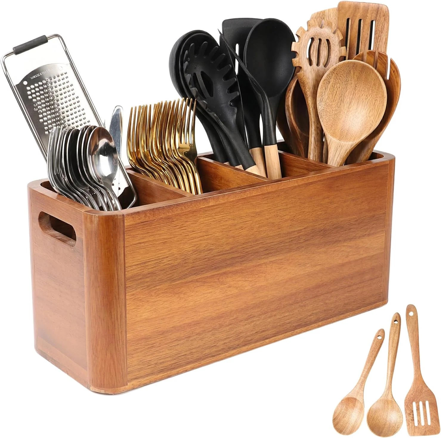 Kitchen Utensil Holder for Countertop, Extra Large Acacia Wood Utensil Organizer