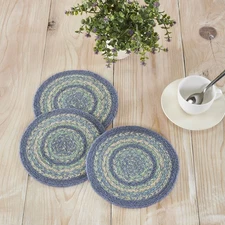 Farmhouse 8 in Trivet Set of 3 Blue Jolie Jute Kitchen Table Decor VHC Brands