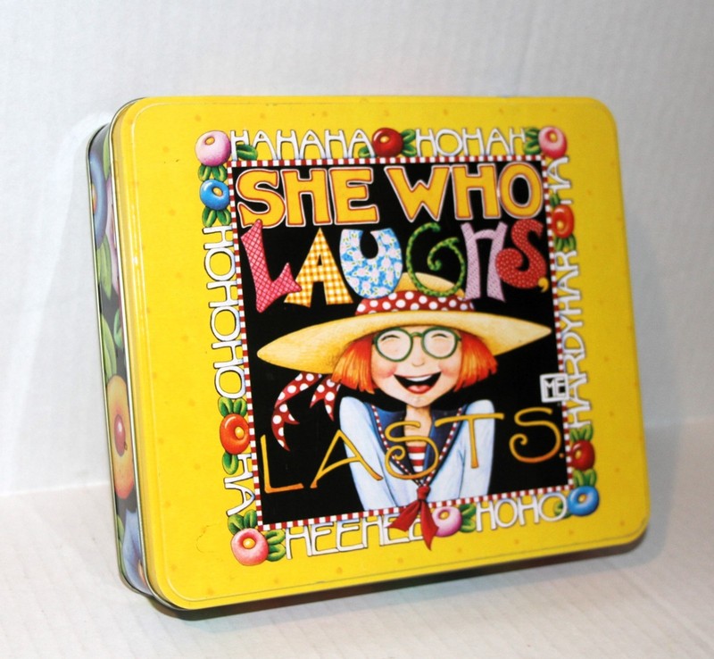 Vtg MARY ENGELBREIT Stationary Set TIN BOX She Who Laughs Last JCPENNEY Sealed