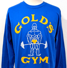 GOLD'S GYM Men's T-Shirt Bodybuilding Weightlifting Blue/Gold USA Made Size L