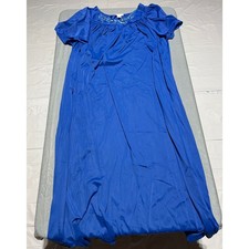 Shadowline Royal Blue Floral Embroidered Long Nightgown Plus Size 3X Nylon