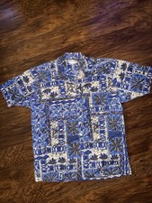 Vintage Bowling Shirt Hawaii Large Blue Made in USA