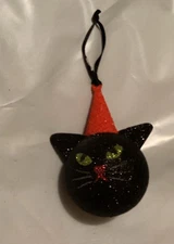 Black Glitter Cat Kitten Sparkle Ornament Halloween Tree Decor
