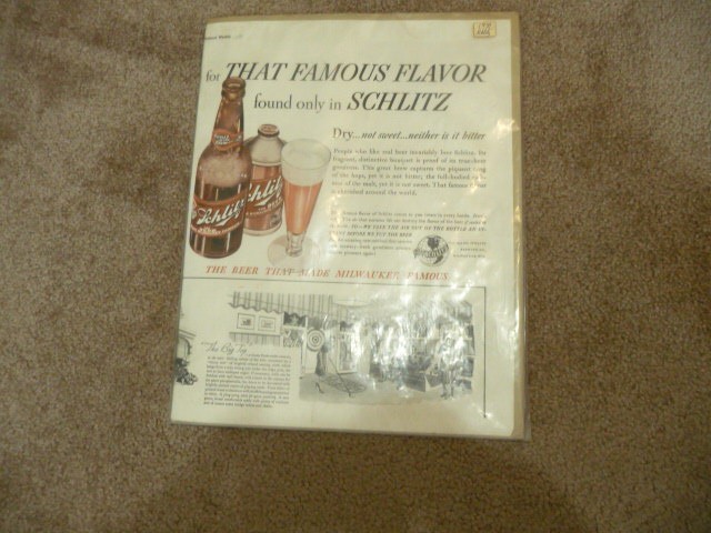 COLLIERS 1939 PRINT AD for SCHLITZ BEER 11X14