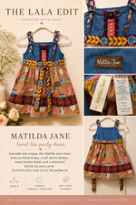 Matilda Jane Girls 6 Blue Floral Denim Fit & Flare Square Bird Tea Party Knee