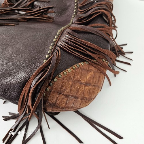 JUAN ANTONIO Hand Made Studded Brown Leather Hobo Bag Fringe Shoulder Bag Gator - Bild 11 von 19