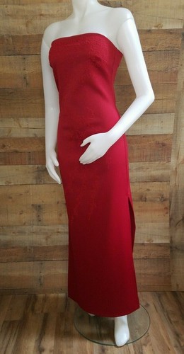 Vintage Carolina Concepts Womens Long Beaded Strapless Red Dress Size 6 Slit 22" - Picture 8 of 12