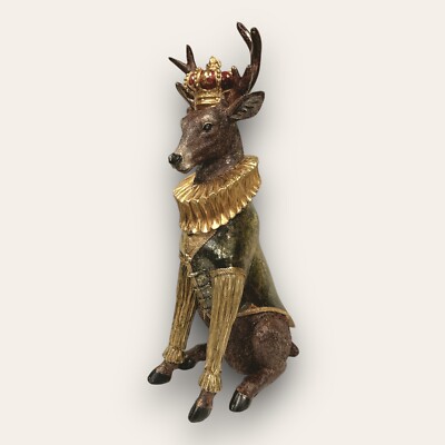 Großer Hirsch mit Geweih Krone Halskrause 53,5cm Fürst König Royal Tierfigur
