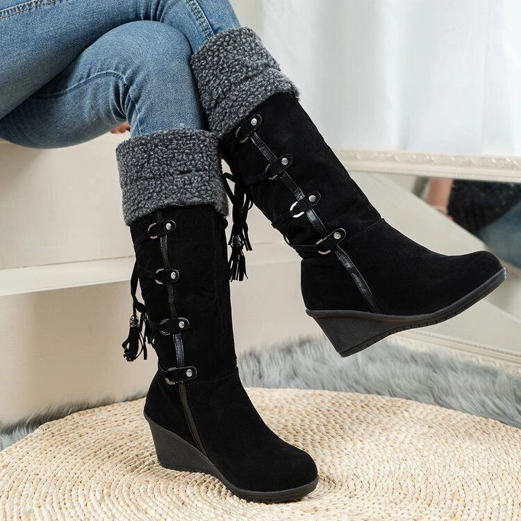  Boots for Women Casual Fashion Autumn Winter Boots Vintage  Mid-Calf Lace Up Thick Heels Shoes Warm Snow Boots : Clothing, Shoes &  Jewelry