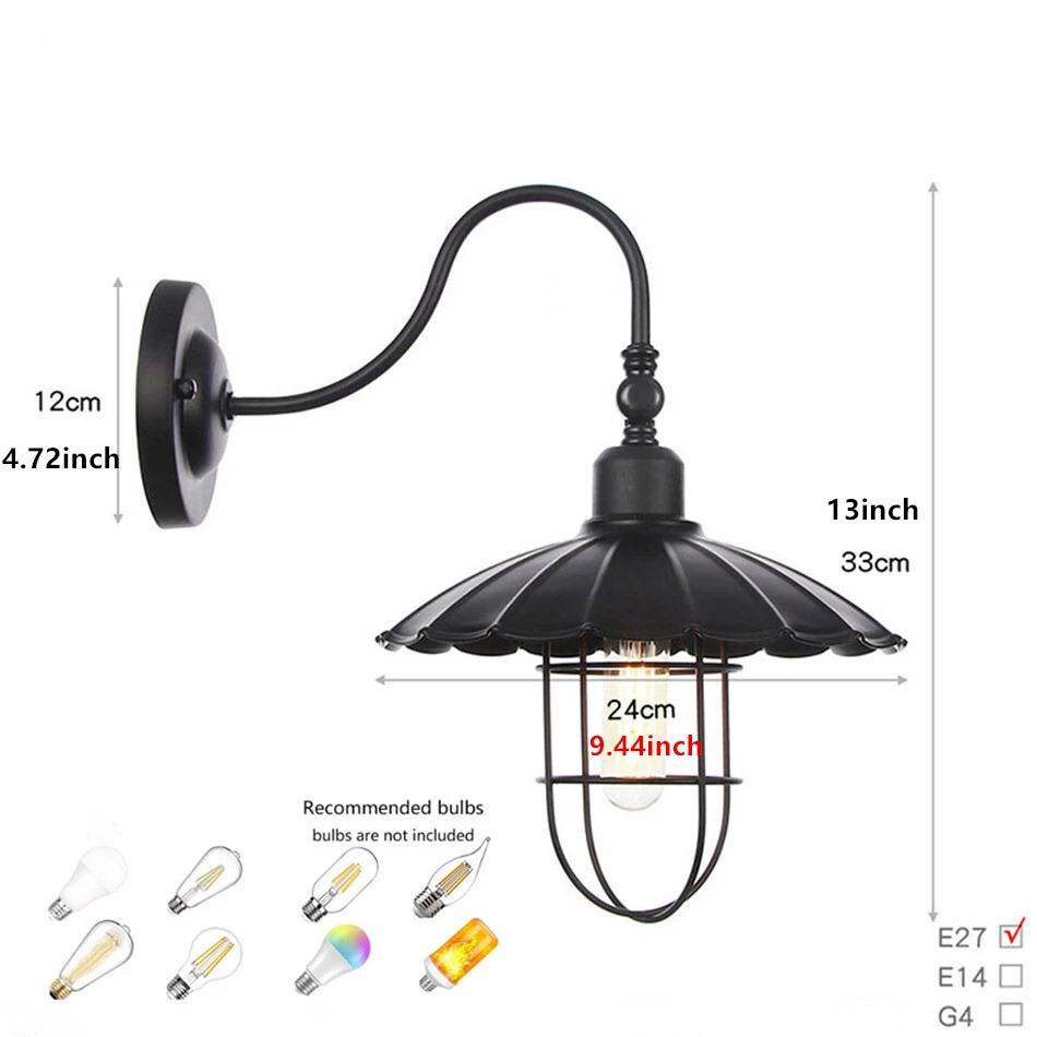 LED Wall Light Fixtures Exterior Gooseneck Arm Barn Farmhouse Wall Sconces Lamp