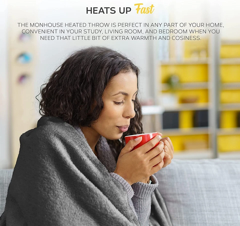 LUXURIOUS ELECTRIC HEATED THROW SOFT FLEECE OVER BLANKET DIGITAL CONTROLLER - Image 4 of 4