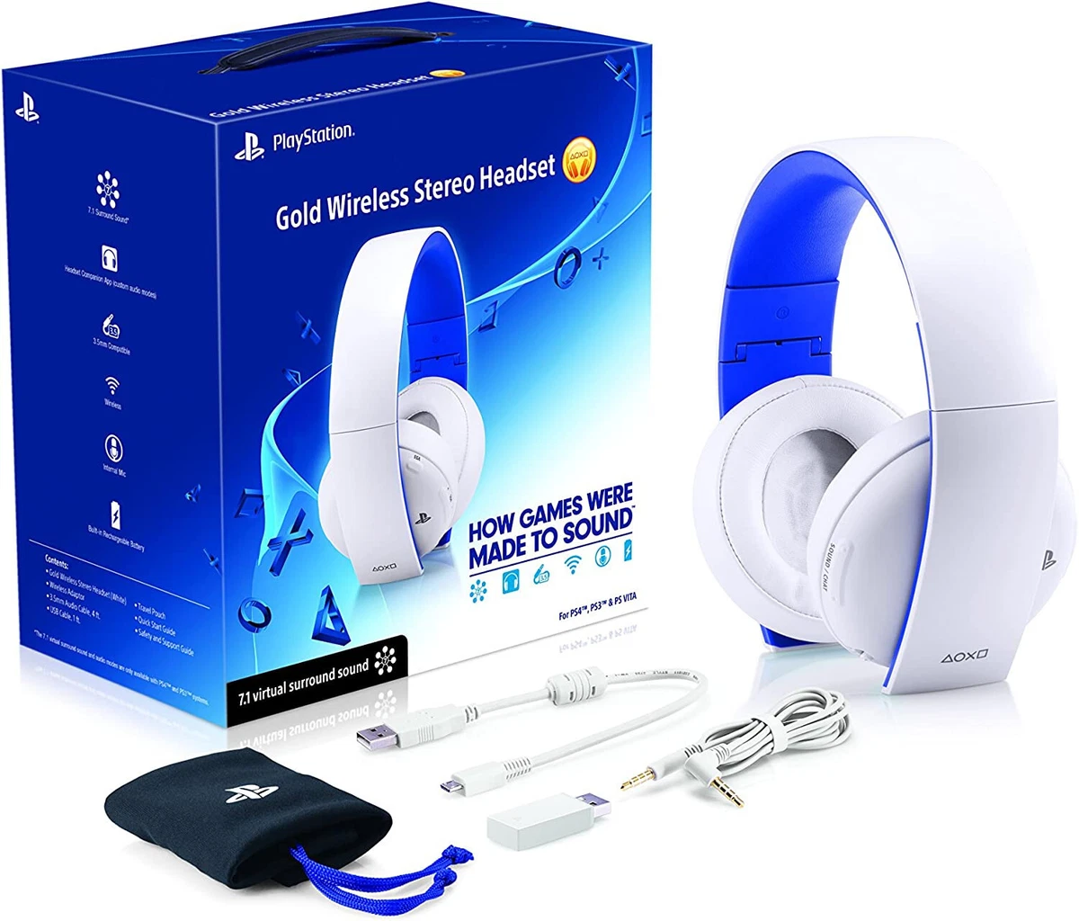 Sony Gold Wireless Stereo Headset White Limited Edition for PlayStation 4 &  5