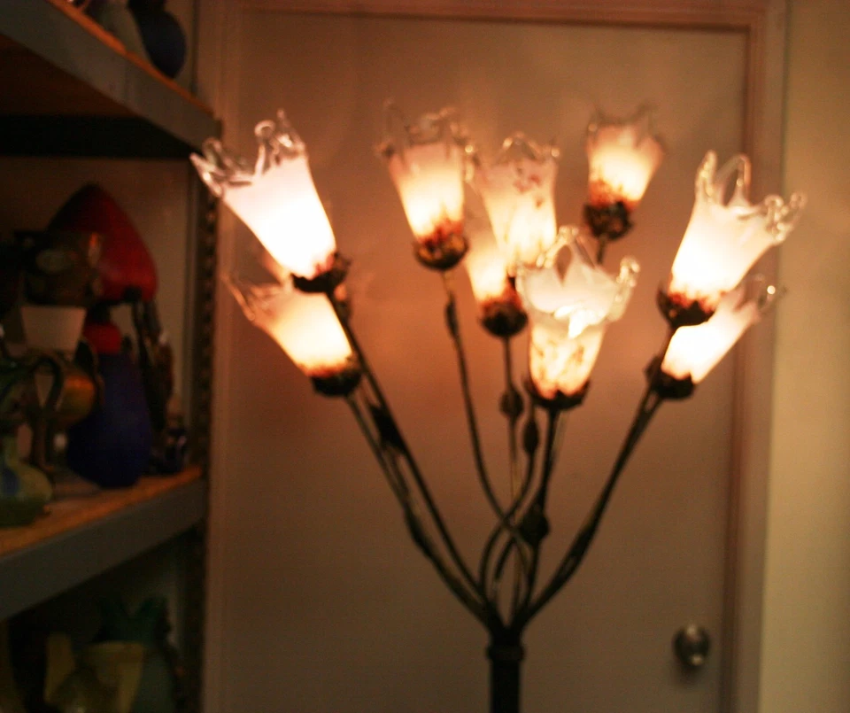 11 ламп кованое железо напольная лампа фиолетовое стекло тюльпаны абажуры  - Изображение 3 из 4