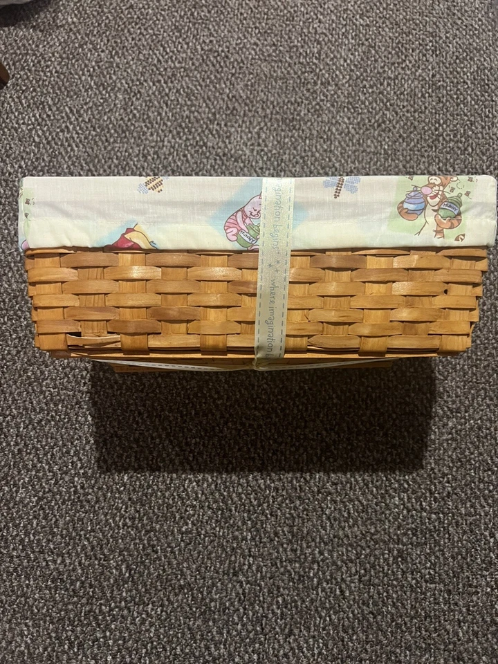 3 cestas de quarto de bebê Disney Winnie The Pooh forradas em tecido ~ P/M/L, novas com etiquetas, vintage - Imagem 2 de 3