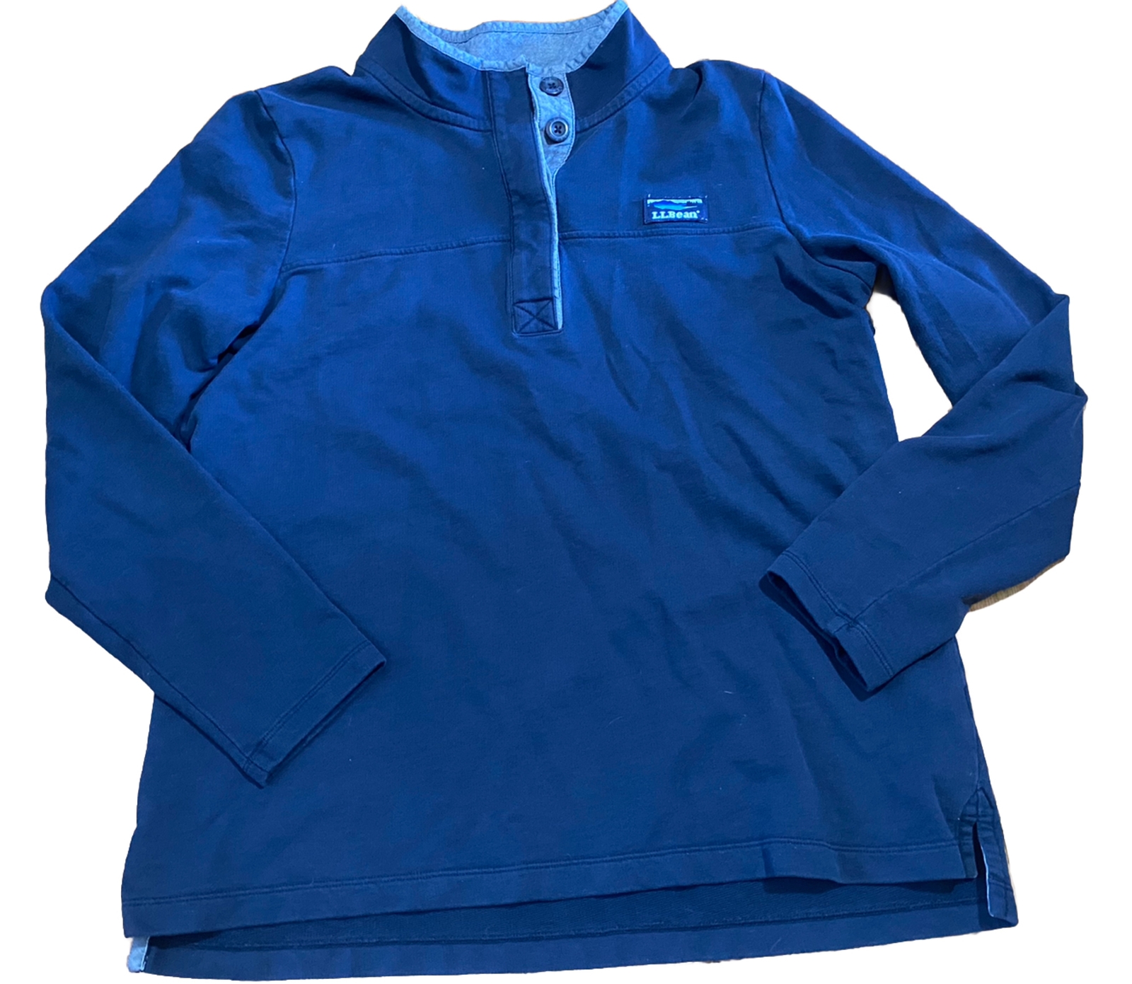 LL Bean Traditional Fit Mens Long Sleeve 1/4 Zip Button Blue Shirt L-Reg