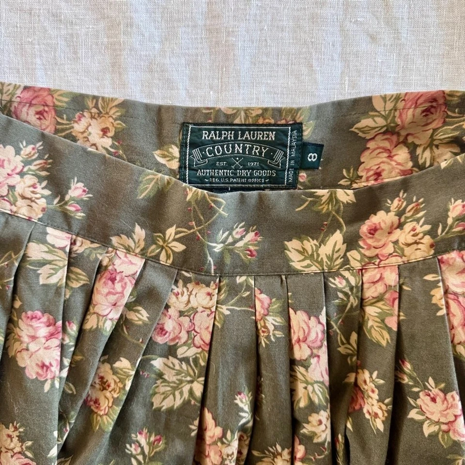 Ralph Lauren Country c. 1990 Falda Challis Logan Rosa Floral | S Foto 4 de 4