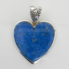 Large Handmade Unique Blue Denim Lapis Sterling Silver Heart Drop Pendant 