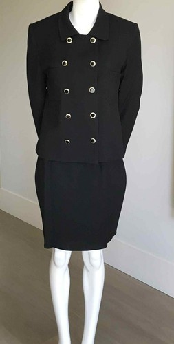 Australian Designer Portfolio Black Wool Lined Short Jacket Skirt Suit S-M - Picture 2 of 11