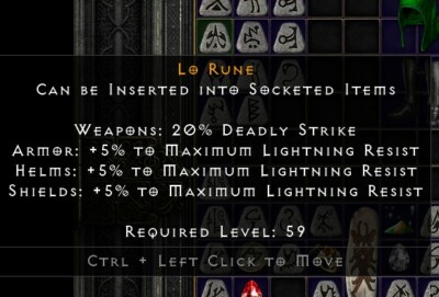 Diablo II Resurrected LO RUNE High End Statistik D2R