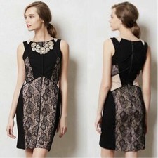 ANTHROPOLOGIE NWT Paneled Lace Dress by Maeve Black Nude Sheath Sz 2 $188