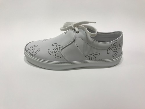 CHANEL CC LOGO LEATHER SLIP ON TRAINER SNEAKERS EU 37 - Picture 2 of 6