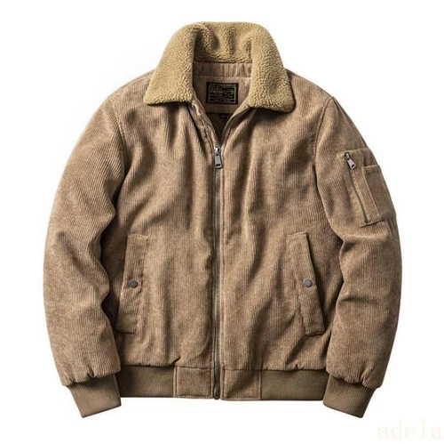 Herren Baumwolle Gefüttert Cord Motorrad Jacke Revers Mantel Dick Warm Biker Mäntel - Bild 12 von 17