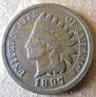 1897 INDIAN HEAD CENT, NO LIBERTY, BROWN COLOR, VG CONDITION, CIRCULATED