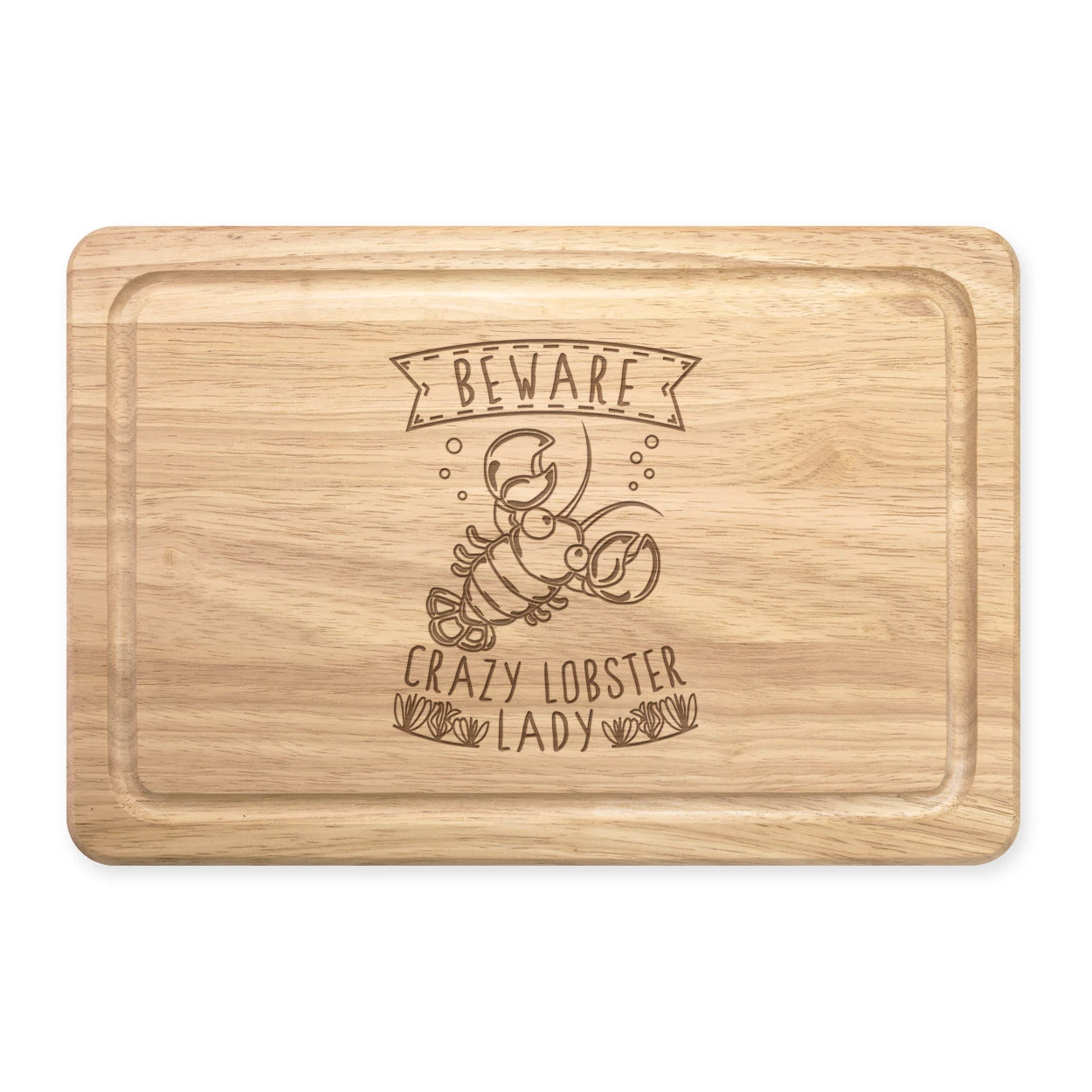 Beware Crazy Lobster Lady Rectangular Wooden Chopping Board - Funny Animal