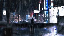 Landscape art illustration rain night city cityscape Custom Gaming Mat Desk