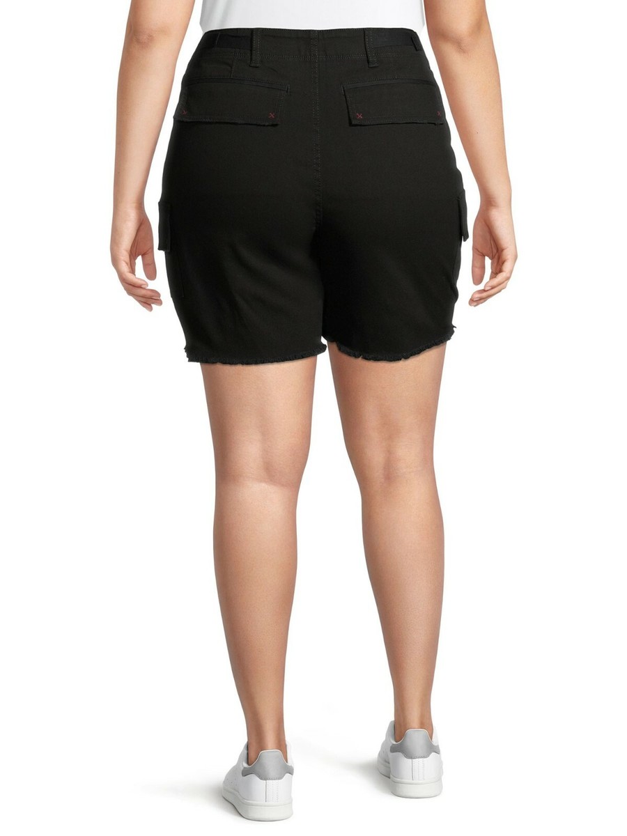 Terra & Sky Women's Plus Denim Utility Shorts Size 20W Solid Black