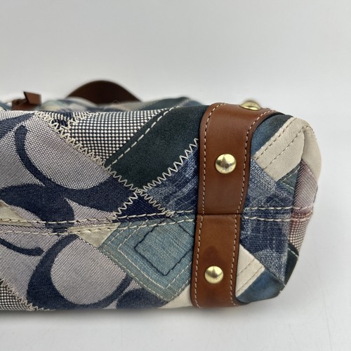 Y2K RARE Coach Denim Blue Patchwork Carly Signature Medium Hobo Handbag Purse - Picture 7 of 19