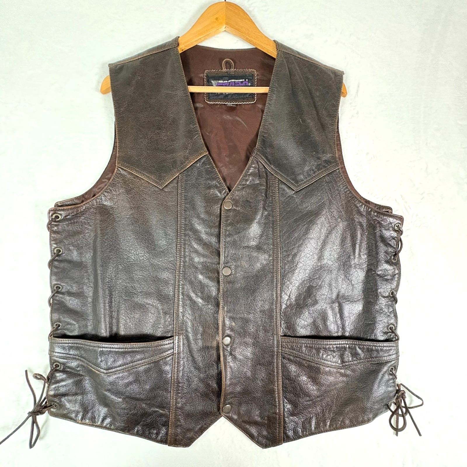 Motorcycle Brown Protech Performance Leather Vest… - image 1