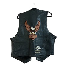 Harley Davidson Eagle Patch Leather Motorcycle Biker Vest Mens XL Black FIRST