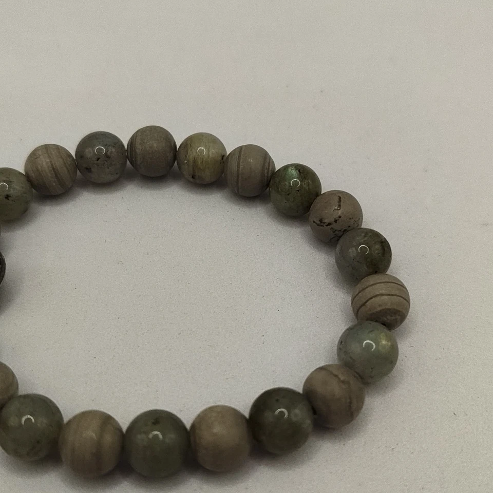 Brazalete elástico Brighton Stone gris y verde con cuentas 2 tonos plata corazón amor Foto 2 de 4