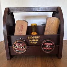 VTG Esquire Footman Deluxe Shoes Shine Box Caddy Plastic W/ Polish Brushes Read