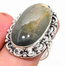 Natural Labradorite Gemstone 925 Sterling Silver Ring Size 8.5 g631