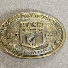 Bass Anglers Sportsman Society Belt Buckle 25th Anniversary 1992 Brass