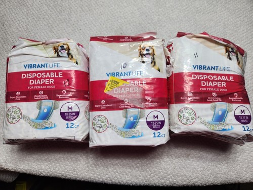 Vibrant Life Disposable Diaper for Female Dogs Size Medium 18-25" Waist, 33 Pcs