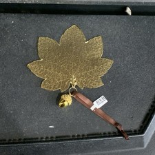 Crate  Barrel Gold Tone Maple Leaf With Acorn Christmas Tree Ornament NWT