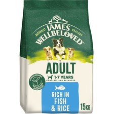 Image of 15kg James Wellbeloved 1-7 Years Adult Dry Dog Food Rich in Fish & Rice