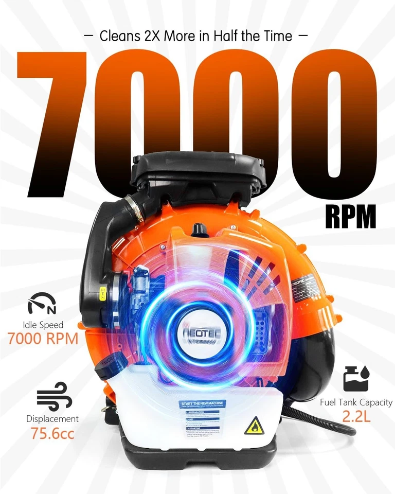 Commercial Leaf Blower Snow Blower Backpack 75.6 CC 2-Stroke Gas Powered Engine - Image 3 of 4