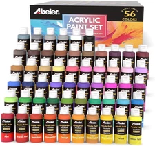 Acrylic Paint Set, 56 Colors (2oz/60ml), Matte Finish, Waterproof, Rich Pigments