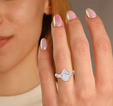 0.8 Ctw Pear Lab Grown Diamond Infinity Halo Twisted Engagement Ring 14K Gold