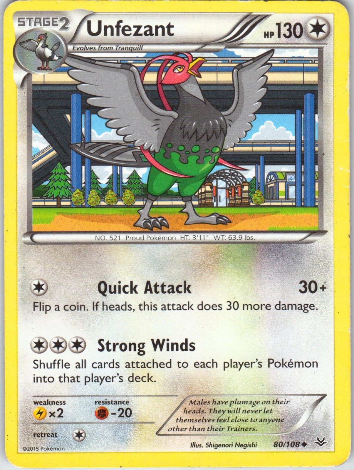 Unfezant 80/108 Roaring Skies Pokemon Card HP
